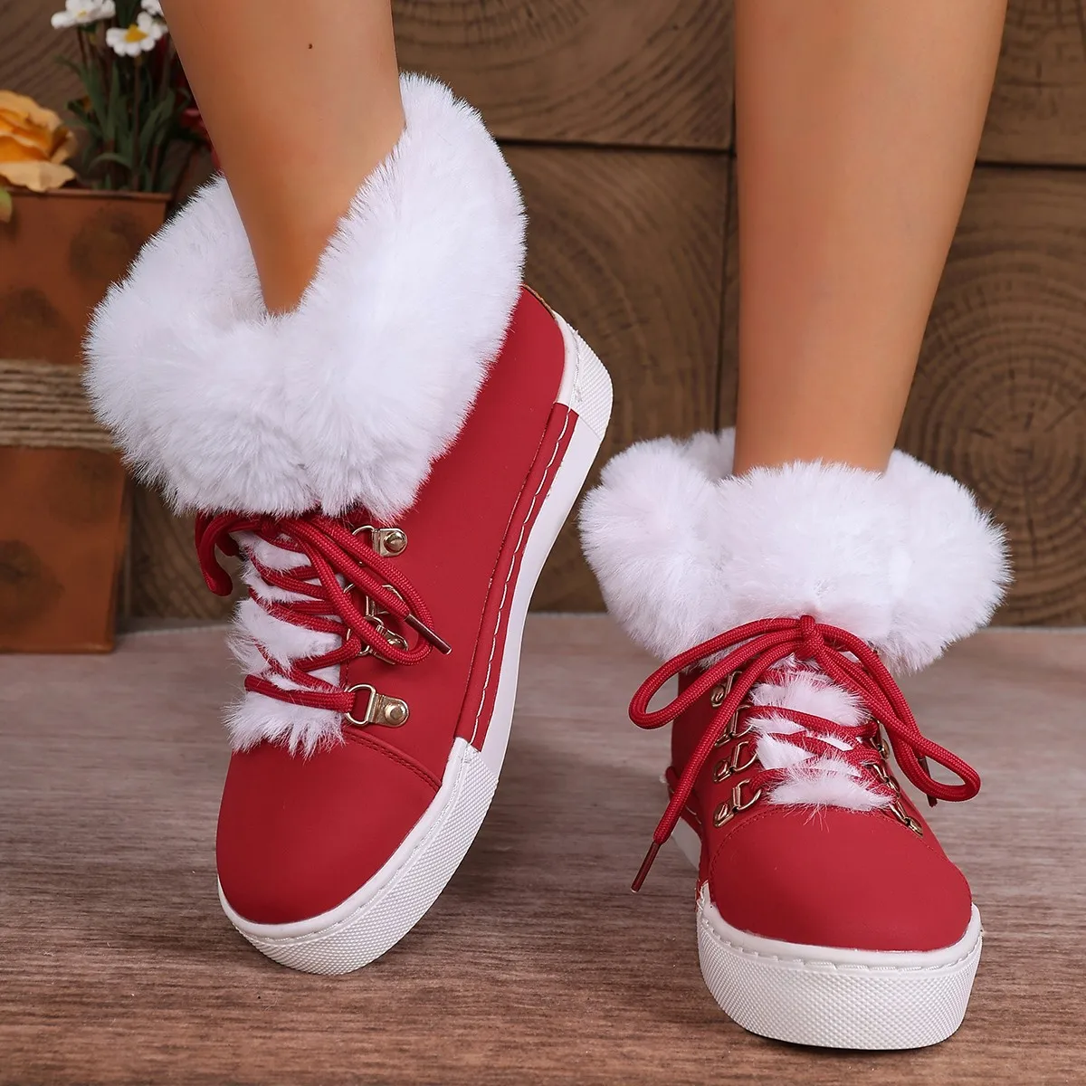 

Winter Fashion Women Plush Warm Lace Up Comfortable Platform Flats Casual Sneakers Plus Size Shoes for Women 36-43 Women Boots