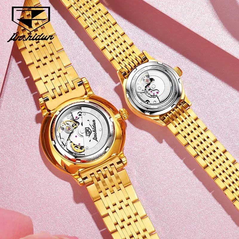 JSDUN Luxury Brand Fashion Couple Watch 2023 New Trendy Design Gold WristWatches Strap Automatic Mechanical Men And Women Watch