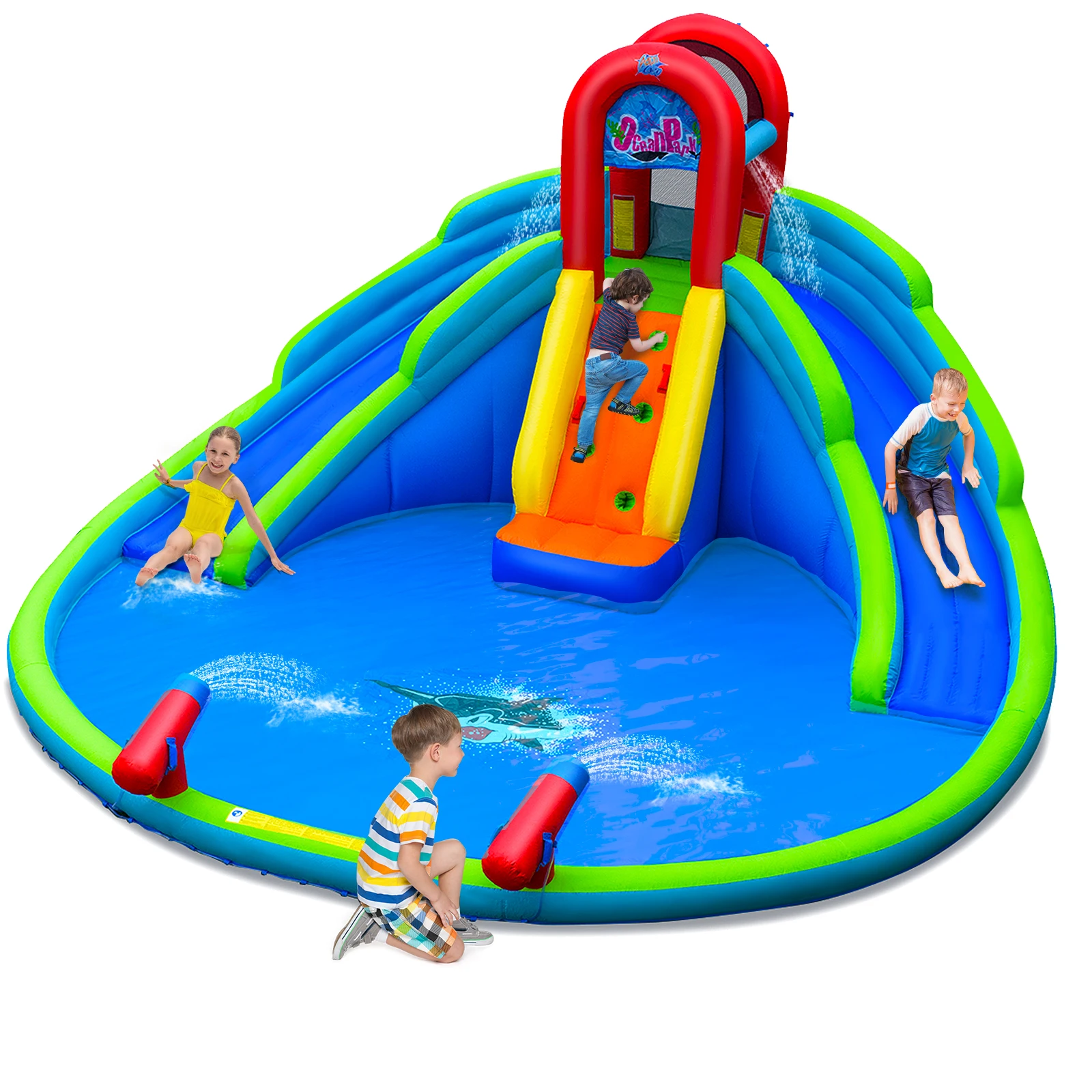 

Inflatable Waterslide Wet & Dry Bounce House w/Upgraded Handrail Blower Excluded