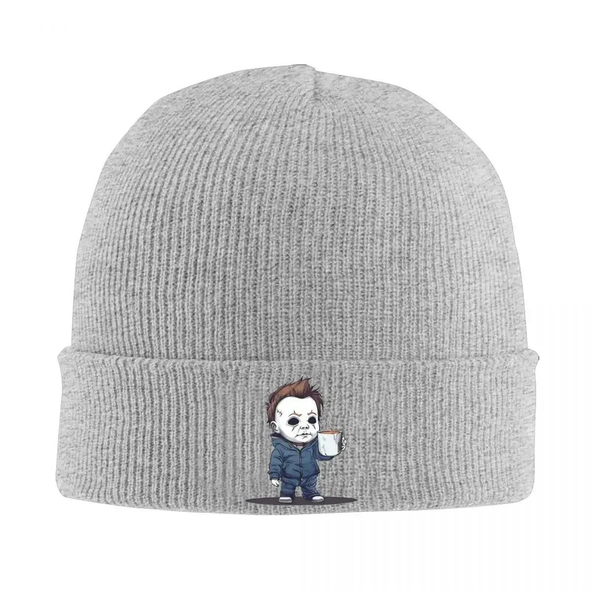 New Michael Myers Morning Coffee Knitted Caps For Women Men Skullies Beanies Autumn Winter Hats Acrylic Halloween Movie War
