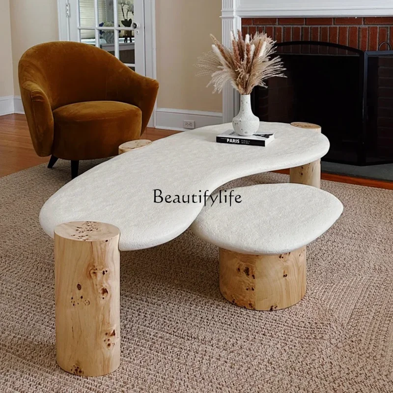 Medieval living room coffee table combination retro French irregular Nordic light luxury natural marble