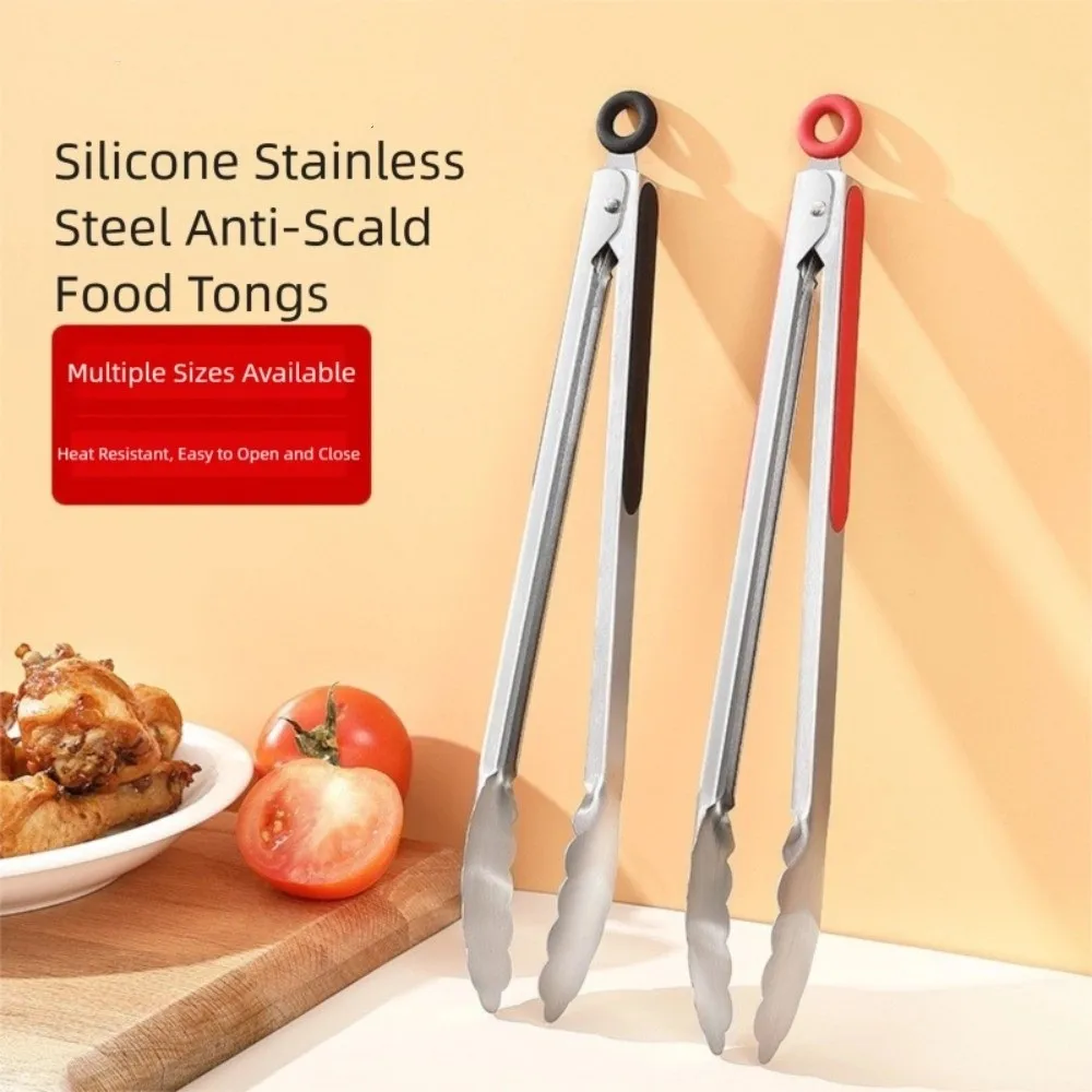 

Portable Stainless Steel Barbecue Tongs Lengthened Thickened Bread Tongs Non-Slip Silver Food Tongs Camping Supplies