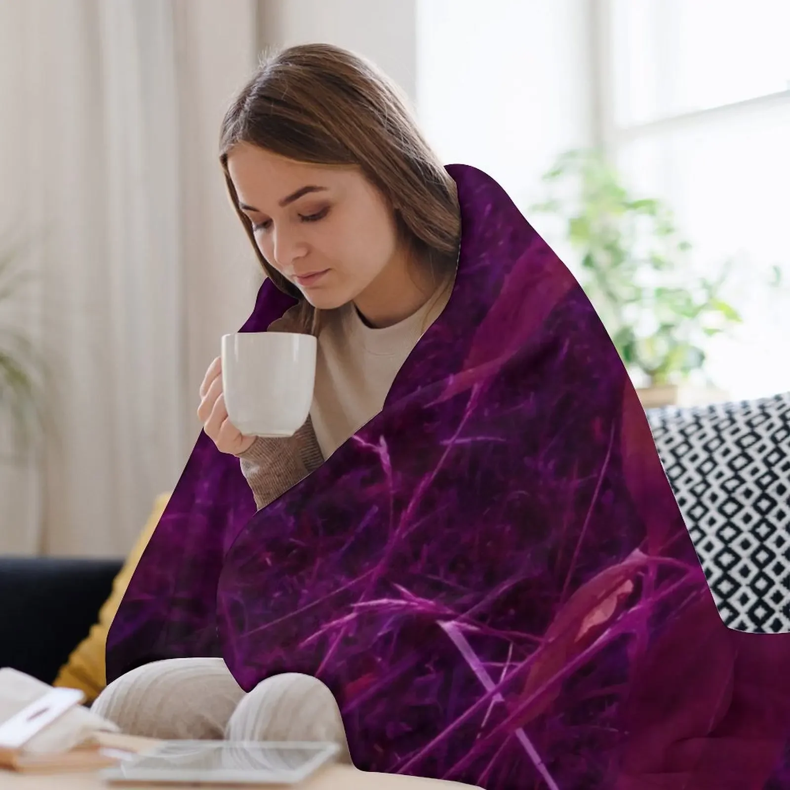 بطانية رمي عباد الشمس الأرجوانية للشتاء الدافئ رقيقة من القطيفة الدافئة لبطانيات الشتاء