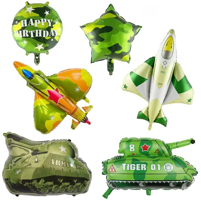 Military army Party Theme Balloon Camouflage Color Tank Cannon Plane Fighter Rocket Soldier Boy Kids Birthday Party Decoration