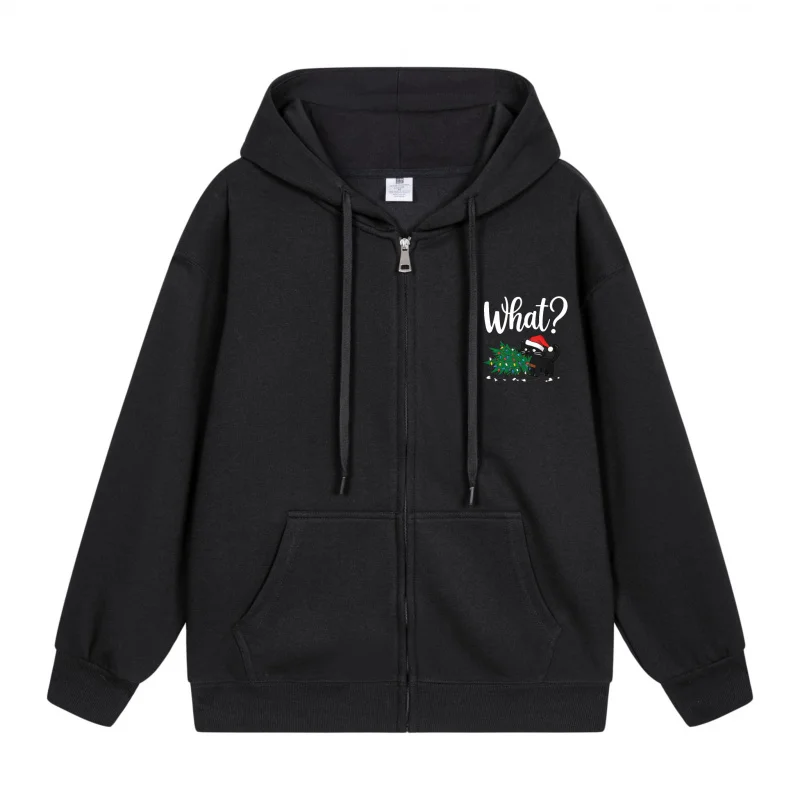 

Men's Zip-Up Hoodie Black Hoodie Black Hoodie With What Question Mark And Santa Claus Design Christmas in 2025 Festive Print