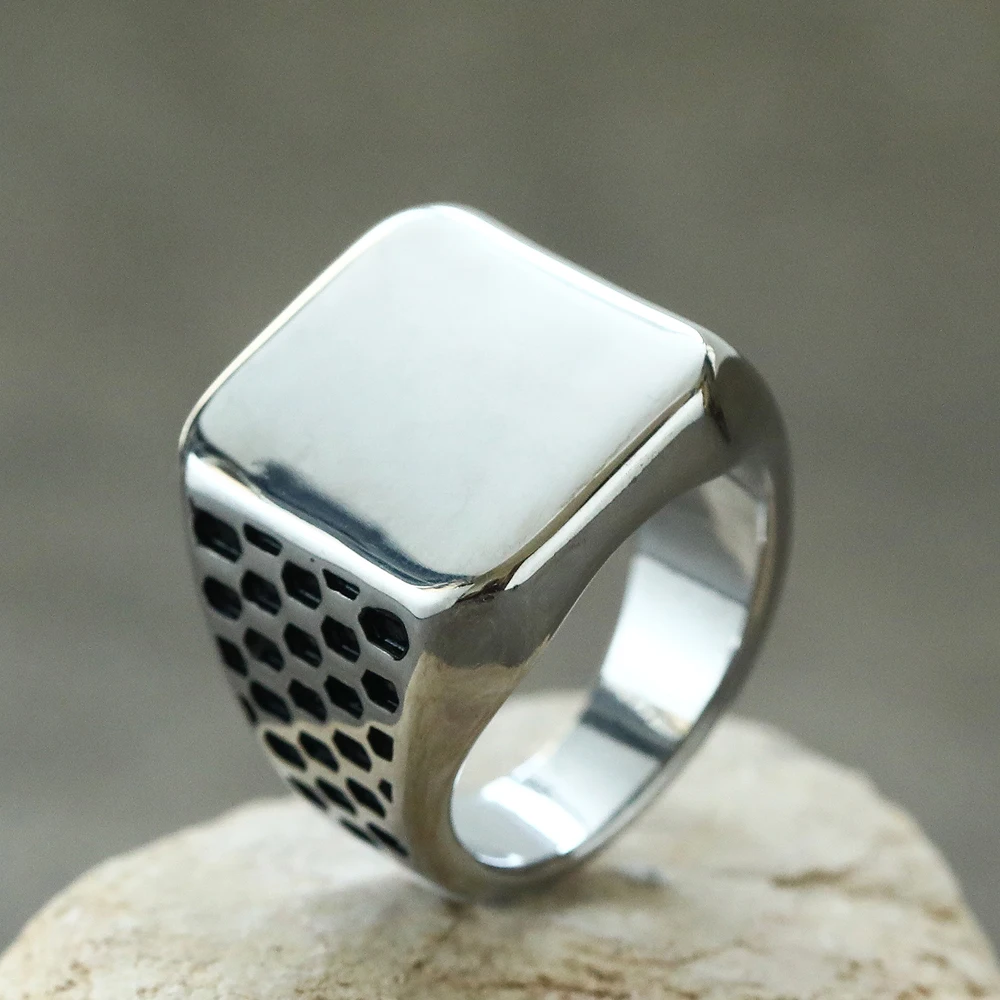 Neuer Retro Geometrischer Quadratischer Ring Mode Titan-Stahl Schmuck für Männer & Frauen Trendiges Finger-Accessoire – Detail 7