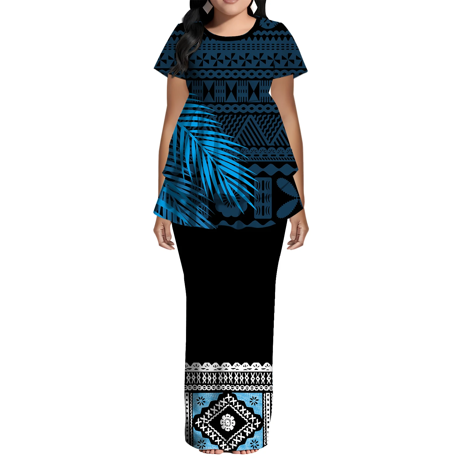 فستان ساموا فيجي جزر هاواي Puletasi بولينيزيا للنساء نمط مخصص أنيق مناسب برقبة دائرية وأكمام قصيرة للولائم