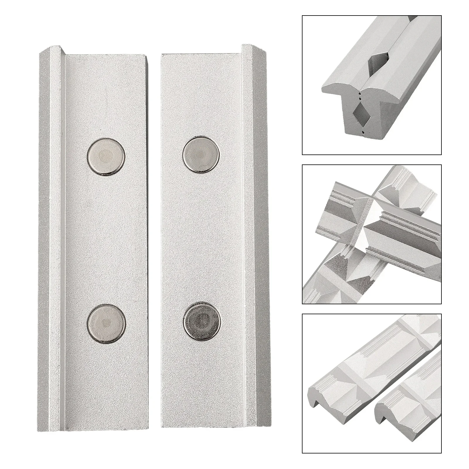 CNC-Compatible V Clip with V-Groove Aluminum Jaws and Integrated Disk Magnets for Reliable Workpiece Holding on Mill Tables