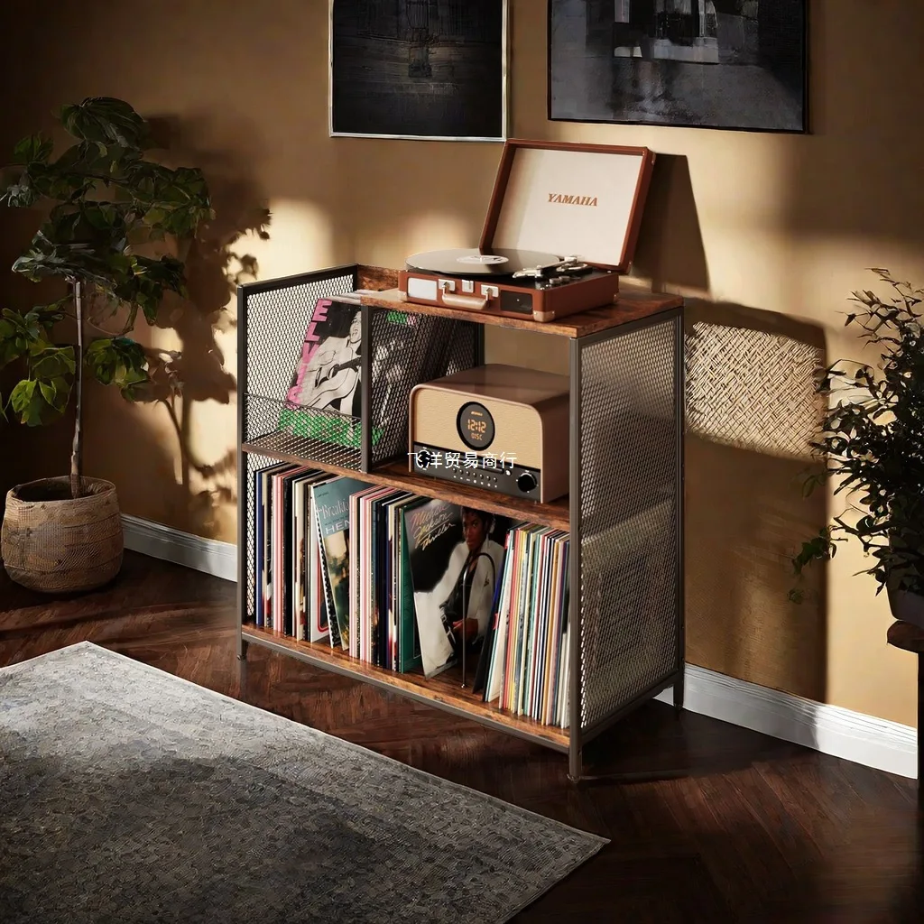 ‌Vintage Vinyl Record Cabinet-Retro Hi-Fi Storage Unit Turntable Stand with Shelf Multi-Purpose Audio Furniture for Home Theater