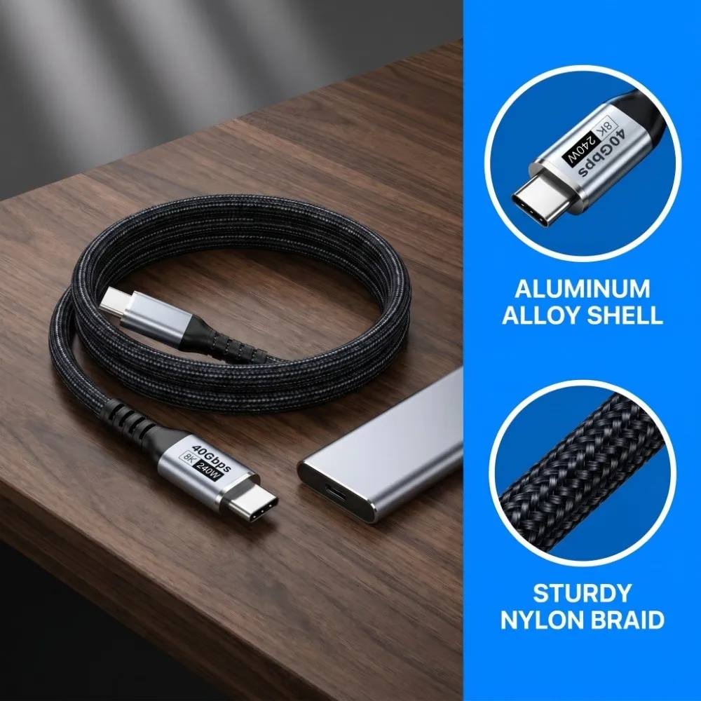 PD 240W Dual Type-C Charging Cable 40Gbps 8K@60HZ USB-C Male to Male Line High Speed Universal USB C Video Cable