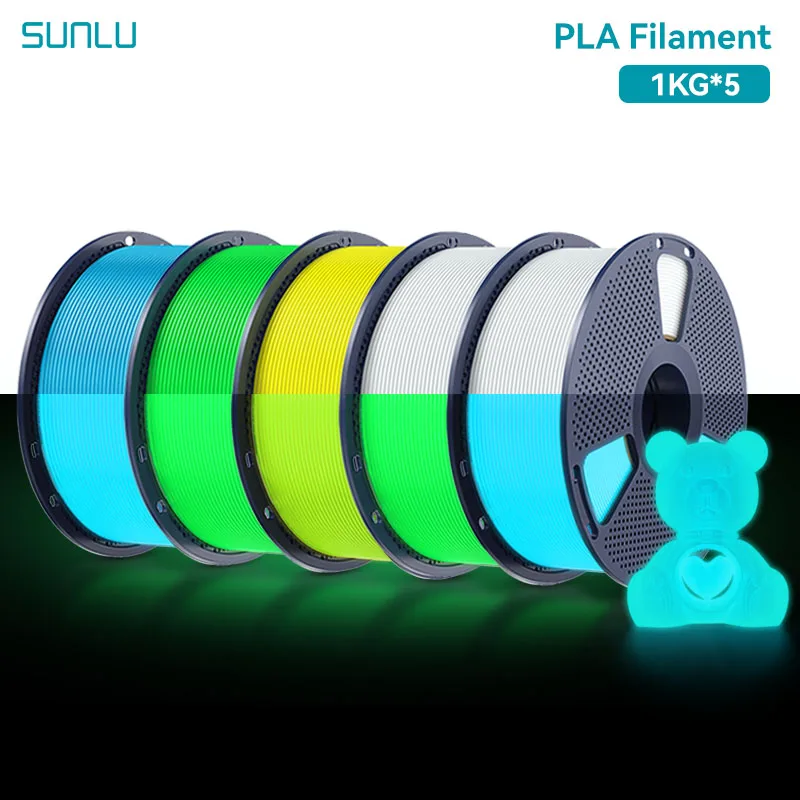 SUNLU 5KG Glow in The Dark PETG/PLA-filament Netjes wond Lichtgevend filament 1,75 mm +/- 0,02 mm 1KG-filament Geschikt voor de meeste FDM 3D-printen