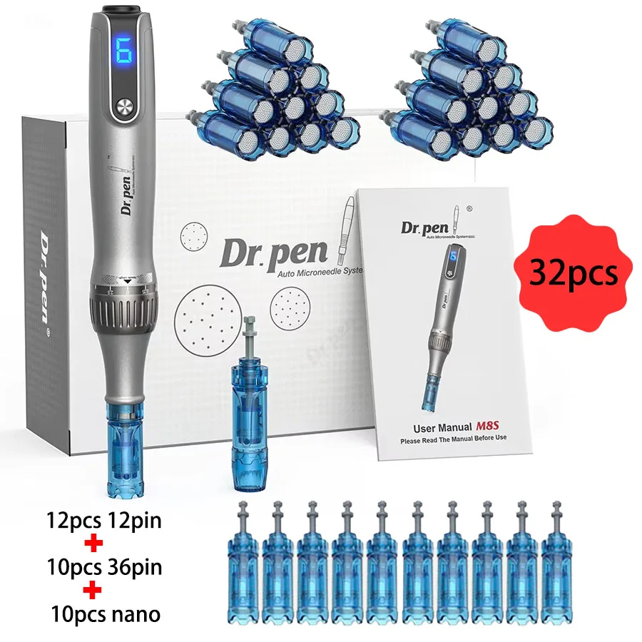 Dr. Pen Ultima M8S-W con agujas de regalo, Derma Pen MTS profesional inalámbrico para BB Glow, máquina de belleza para salón, longitud de la aguja 0.25mm