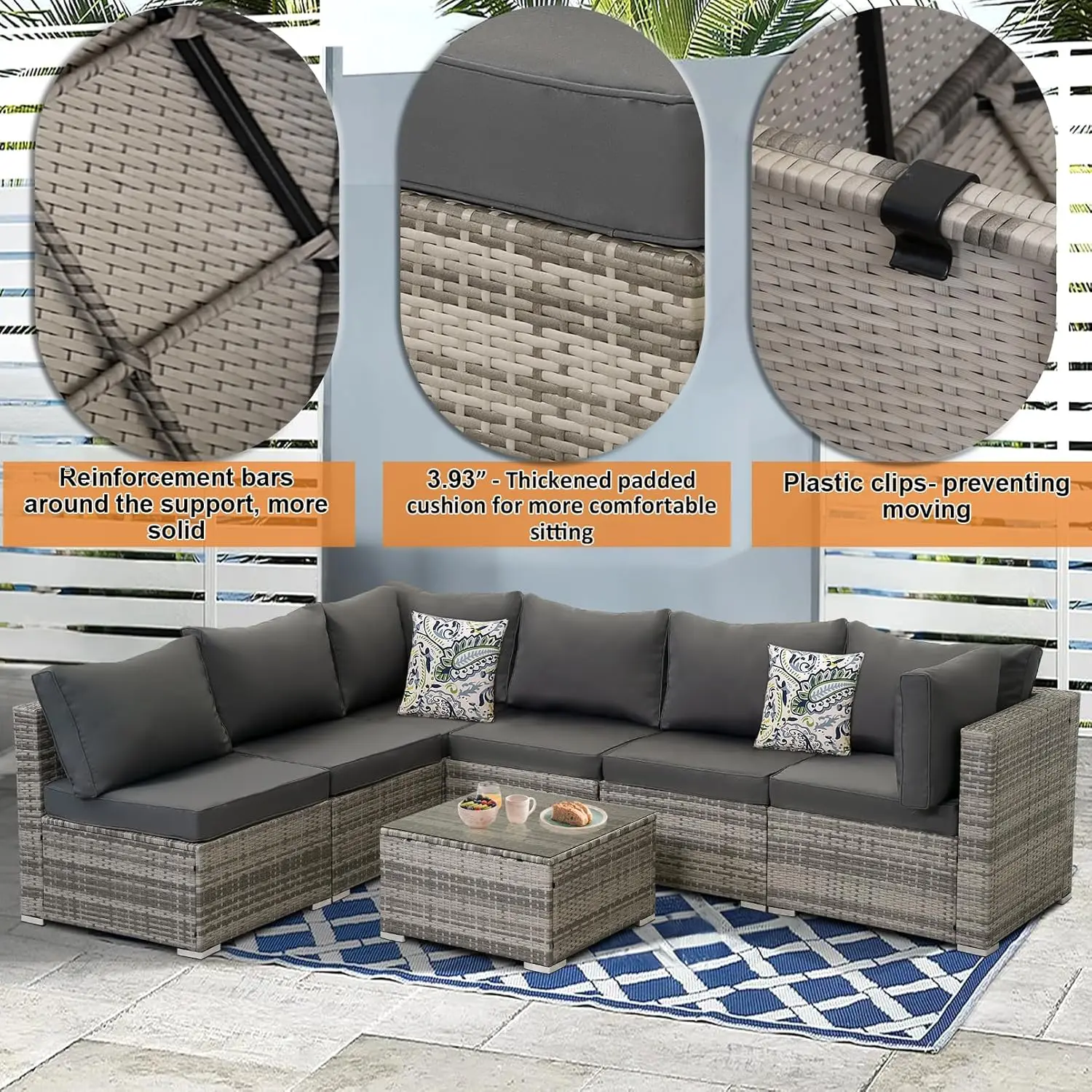 Furniture Set Outdoor  Modular Patio Set Wicker Outdoor Rattan Patio Conversation Set with Coffee Table for Outside