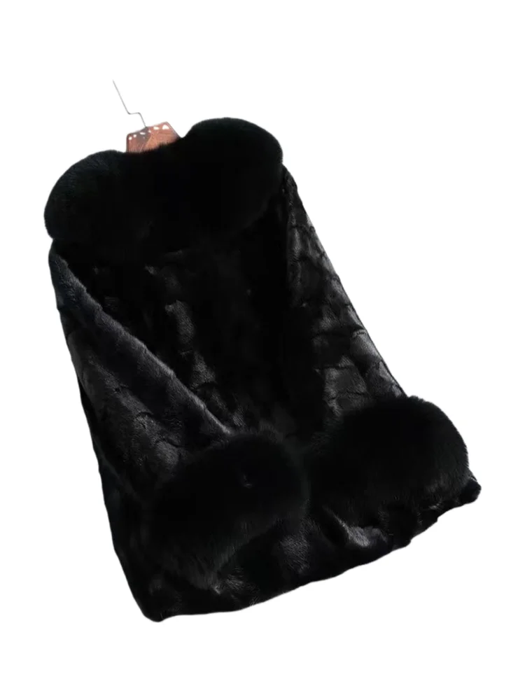 Krótki, modny płaszcz z prawdziwego futra, hit sprzedaży, damski, zimowy, nowy, z naturalnym kołnierzem z futra lisa, wysokiej jakości płaszcz z futra norek, prawdziwy płaszcz z futra norek.