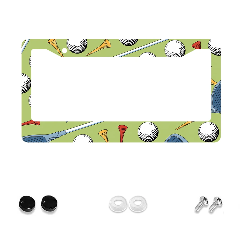 

1pc Green Color Golf Ball and Tee Pattern 2 Hole License Plate Frame, Aluminum Material, 6x12 Inches, with Screw Kit