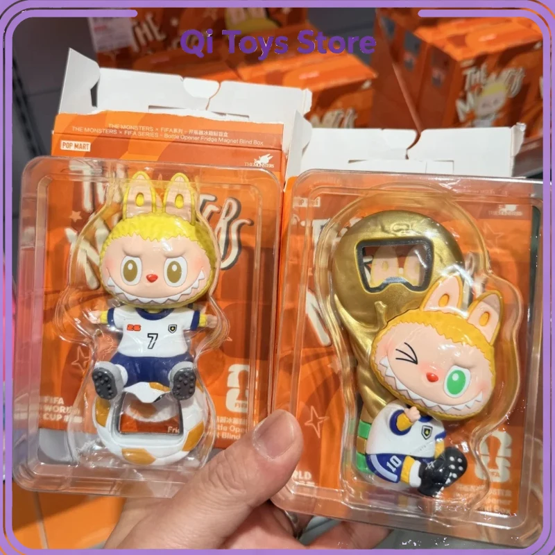 Labubu The Monsters X Football Series Bottle Opener Refrigerator Sticker Blind Box Labubu Mystery Box Decor Collection Toy Gift