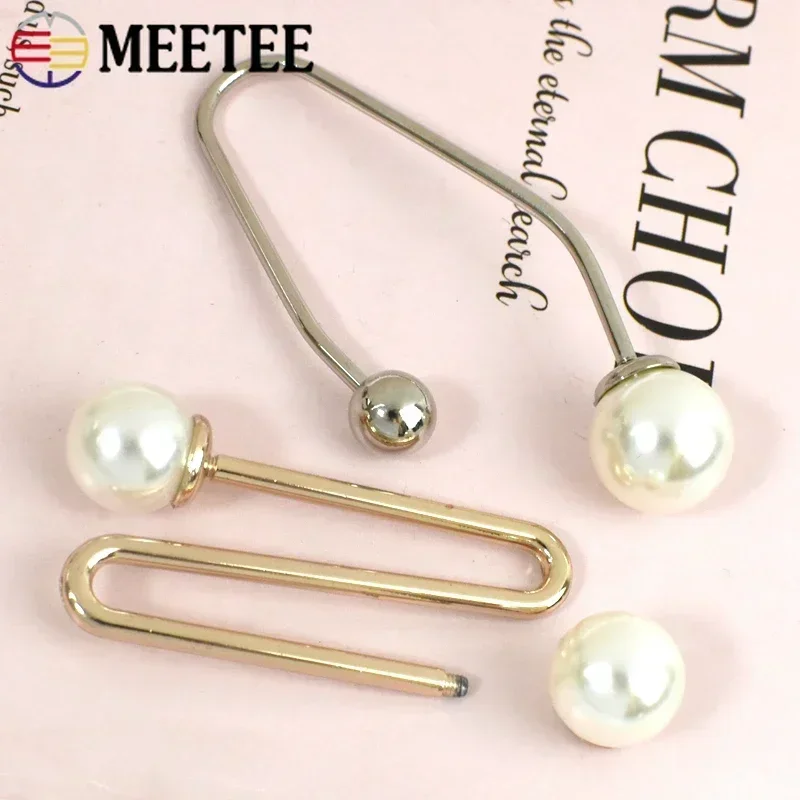 Meetee 2/5Pcs Pearl U-shaped Metal Hook Detachable Irregular Spiral Button Dress Shirt Collar Screw Clasp Hardware Accessories