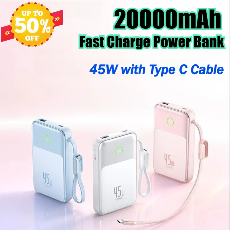 45W Power Bank 20000mAh Type C Cable Portable Fast Charging PowerBank for Redmi Note Xiaomi Mi 14 13 12 Portable Battery