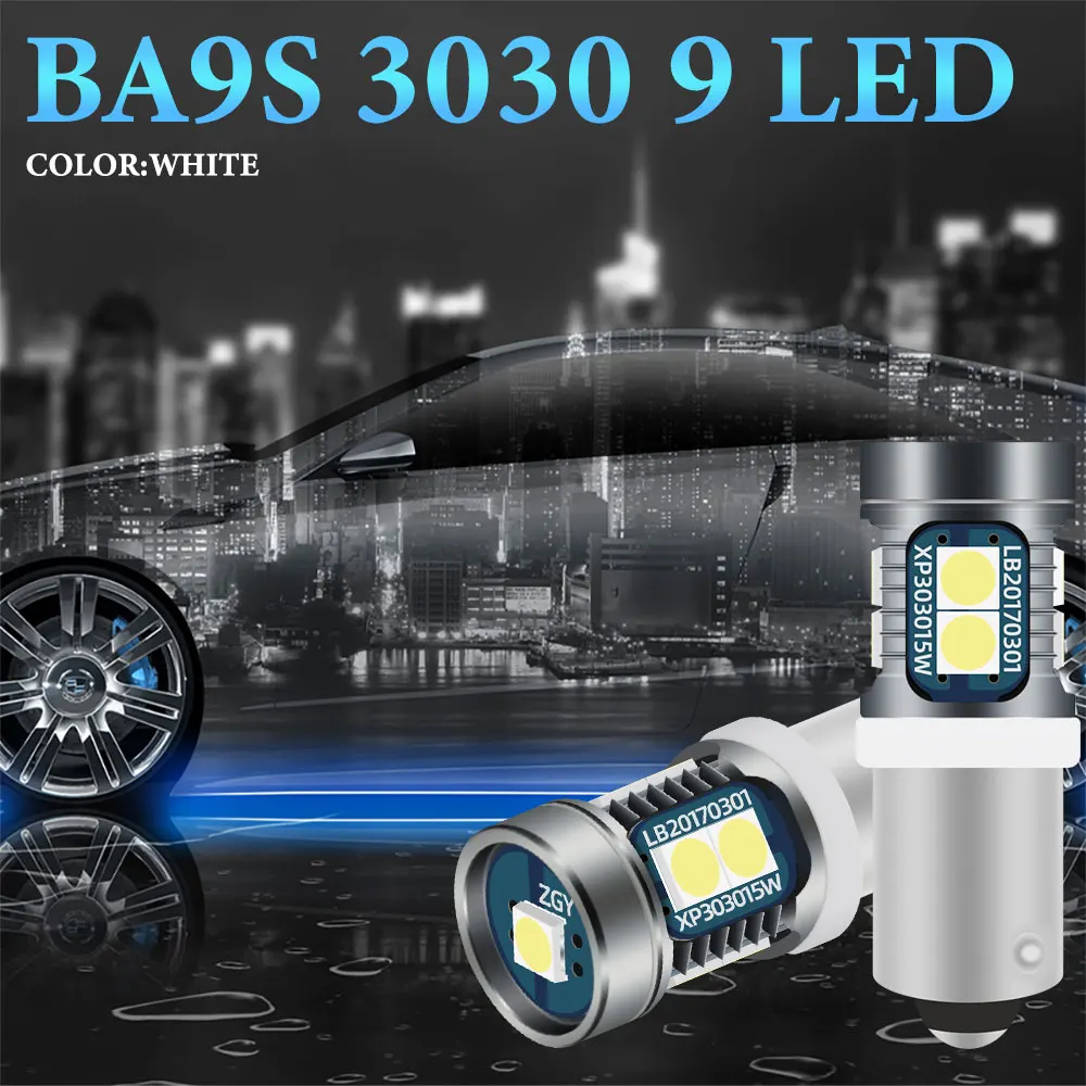 

2 шт. светодиодные лампы BA9S BAX9S BAY9S с чипом 3030, 9 SMD, белые, 6000K, для габаритных огней, заднего хода, сигнальных ламп