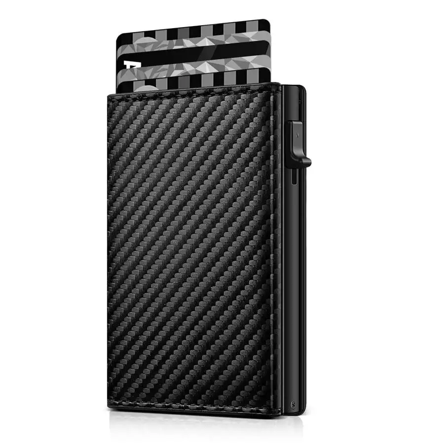Tarjeteros de Metal para tarjetas de visita, tarjeteros de identificación, billeteras de lujo para hombre, billetera minimalista de Metal emergente automática, bolsa de almacenamiento de tarjetas