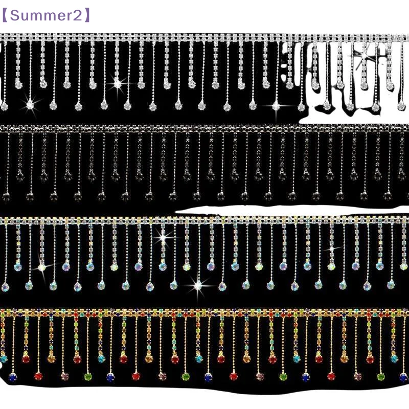 【Xia2】Glittering Rhinestone Ribbon Tassel Chain Sparkly Diamond Crystal Tassel Chain For Sewing Craft Clothing Jewelry DIY Decor - view 4