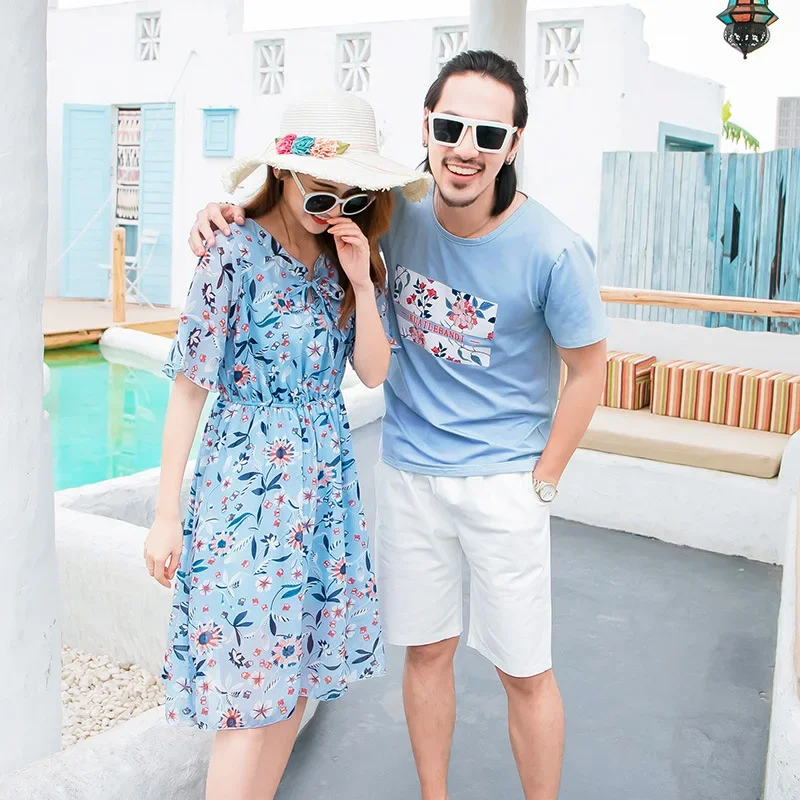 

Family Look Couple Lovers Holiday Clothing 2024 New Summer Beach Family Outfits women Dresses Man T-shirt+Shorts