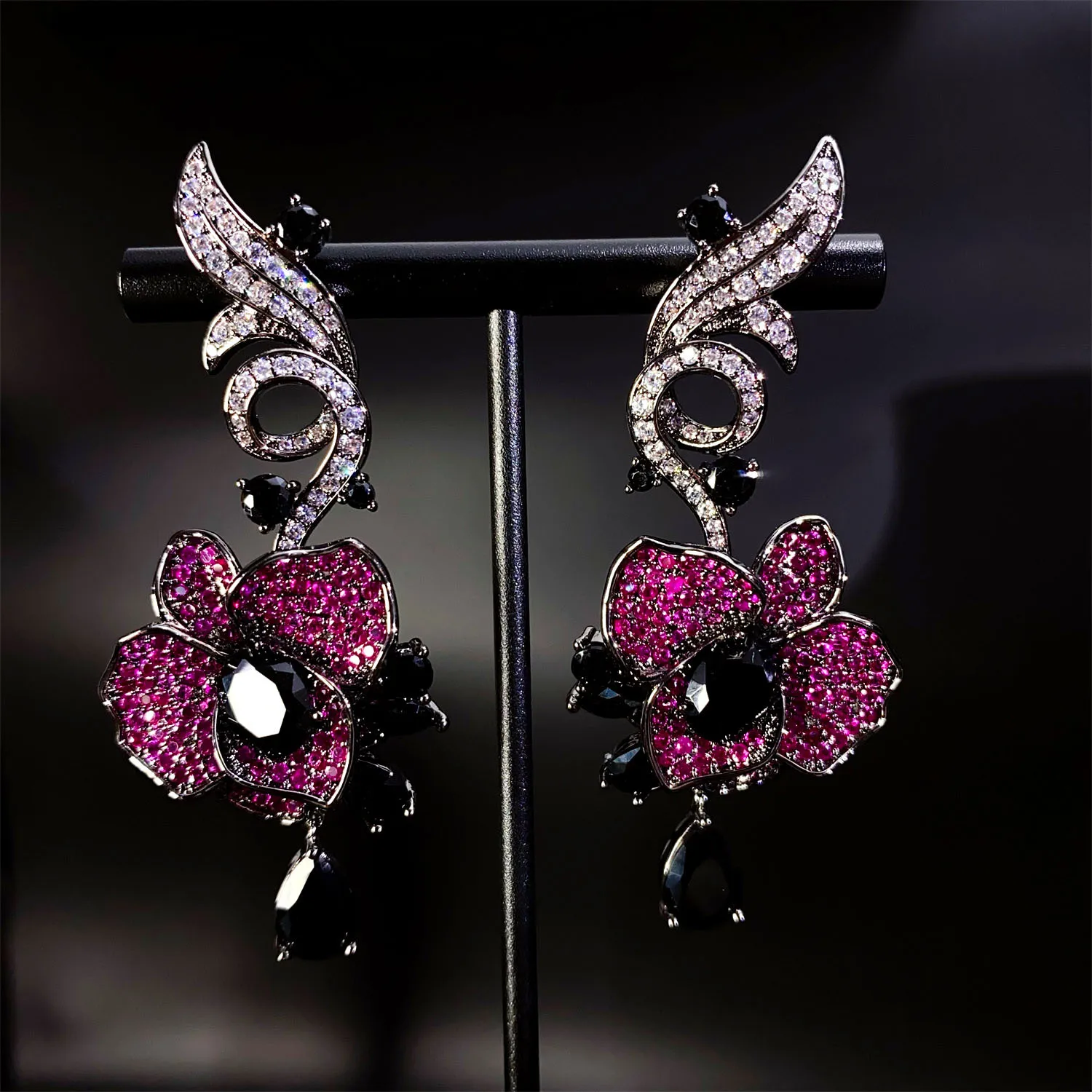 Heavy Crafted Fine Long Feminine Flower Earrings Gorgeous Jewellery Set For Daily Dating Prom Dress Holiday Gift Wedding E256