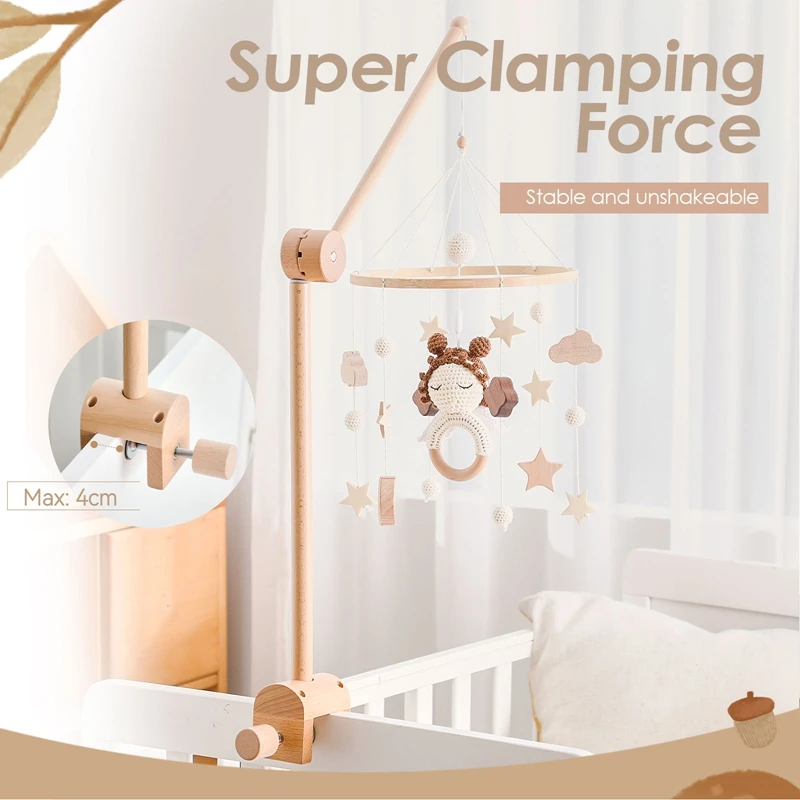 

Baby 0-12 Months Mobile Rattle Toy Wooden Bed Bell Bracket Newborn Crochet Bed Bell Hanging Toys Holder Bracket Infant Crib Toys