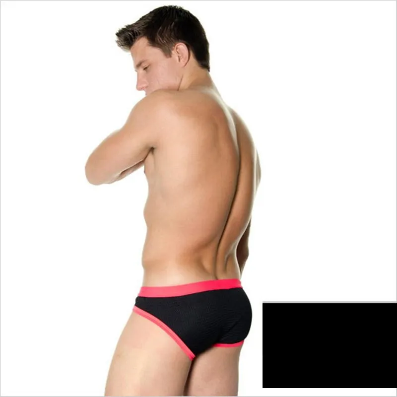 Men's Mesh Bikini Swim Briefs Contrast Trim Quick Dry Nylon Beach Swimming Trunks