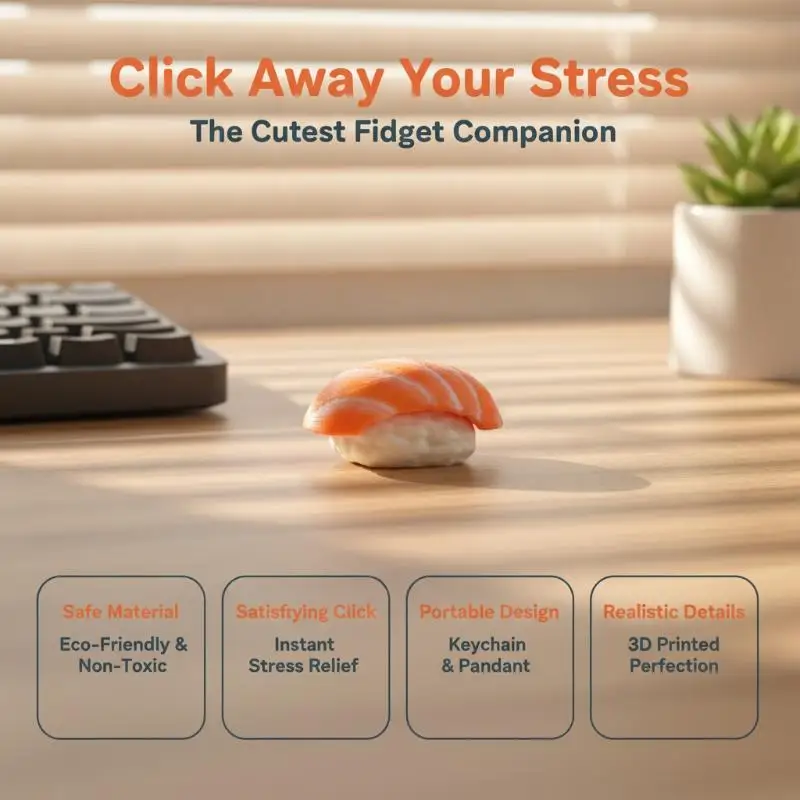 3D Printed Clicker Sushi Food Keychain Accessories Bag Pendant Backpack Keyring Anti-stress Fidget Gift Toy