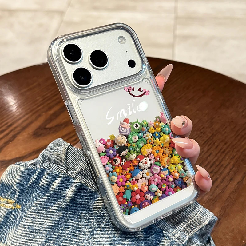 

3D Smile Colorful Floral Phone Case For iPhone 17 16 14 11 12 13 15 Pro Max Transparent Cases For iPhone 17 Pro Max X XS Cover