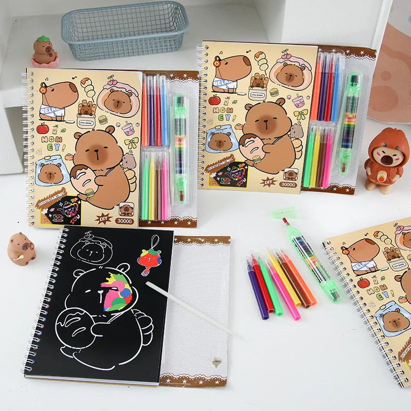 2 Set Wholesale New Kapibara Scratch Paper Book Creative Colorful Capybara Graffiti Book Picture Book Kindergarten Art Supplies