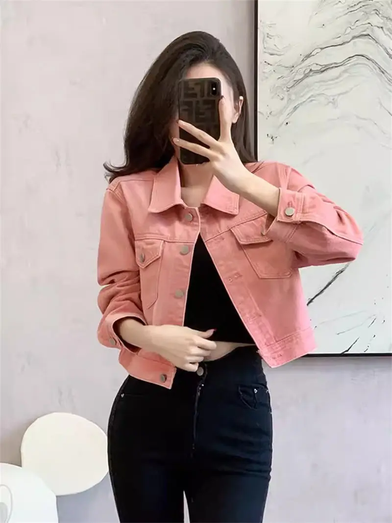 Pink Denim Jacket Womens 2024 Spring And Summer New Fashion Sweet Girl Korean Jeans Top Trend Mujer Chaqueta K1772