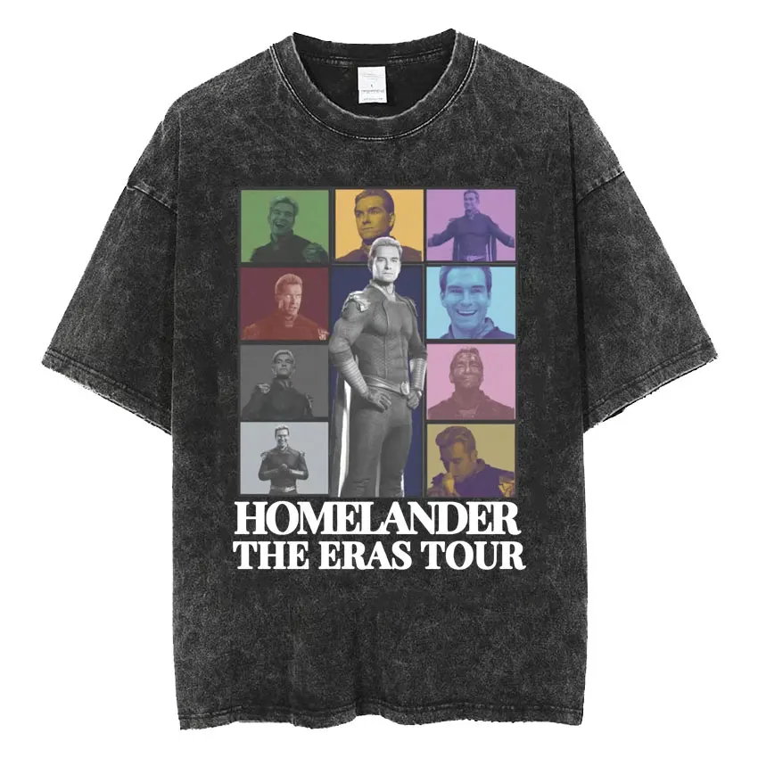 Limited Homelander Era Tour Vintage Graphic T Shirt Men Fashion Funny Classic Washed Tshirt Unisex Gothic Cool Oversized T-shirt