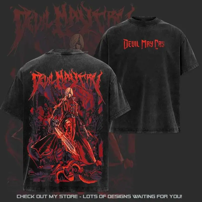Devil May Cry Print T-shirt Game Dante Clothing Men Women Cotton Tshirts Retro Washed T Shirt Harajuku Male Summer Casual Tops