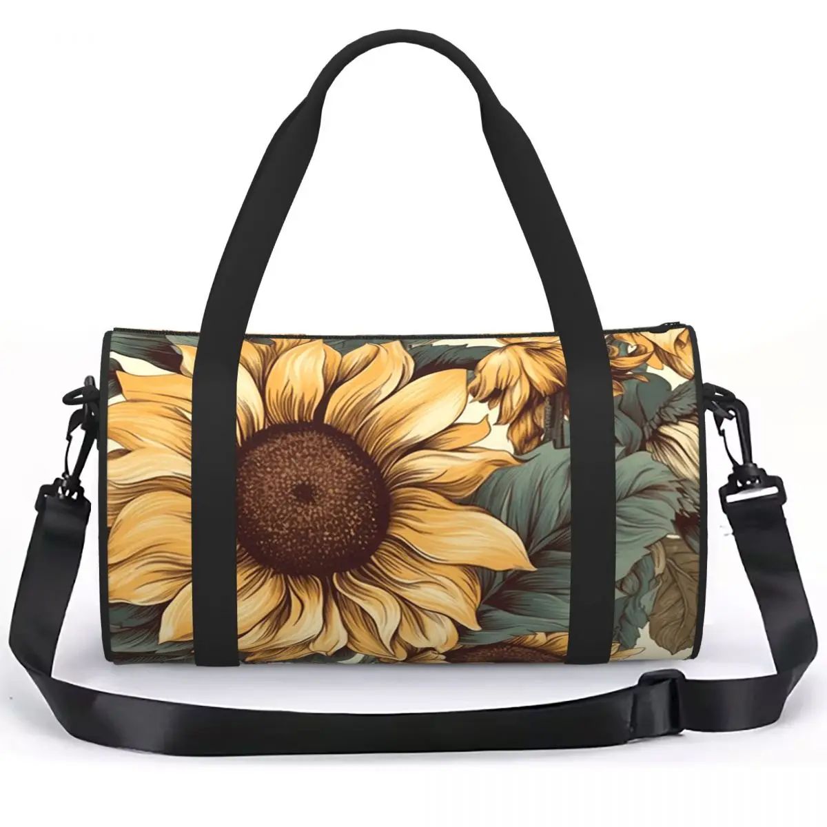 Golden Sunflower Cluster Vintage Botanical Drawing Luggage Bag Multi-Functional Duffle Tote Bag Handbags Gym Bags Fitness