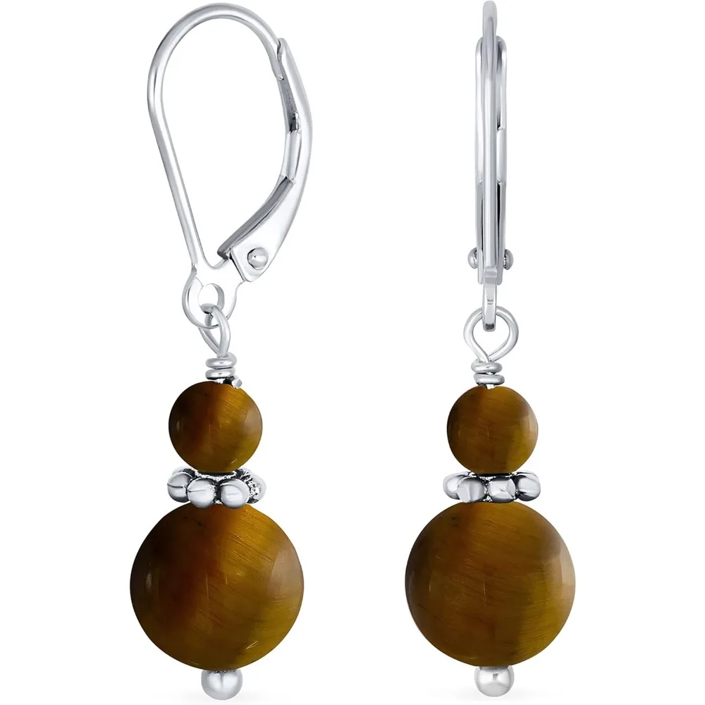 

Natural Gemstone Beaded Drop Earrings with Sterling Silver Lever Back for Women and Teens