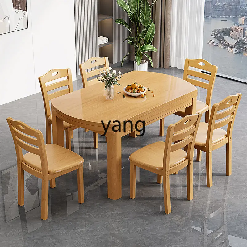 

LMM household small apartment variable round table solid wood dining table and chairs dining table 10 people dining