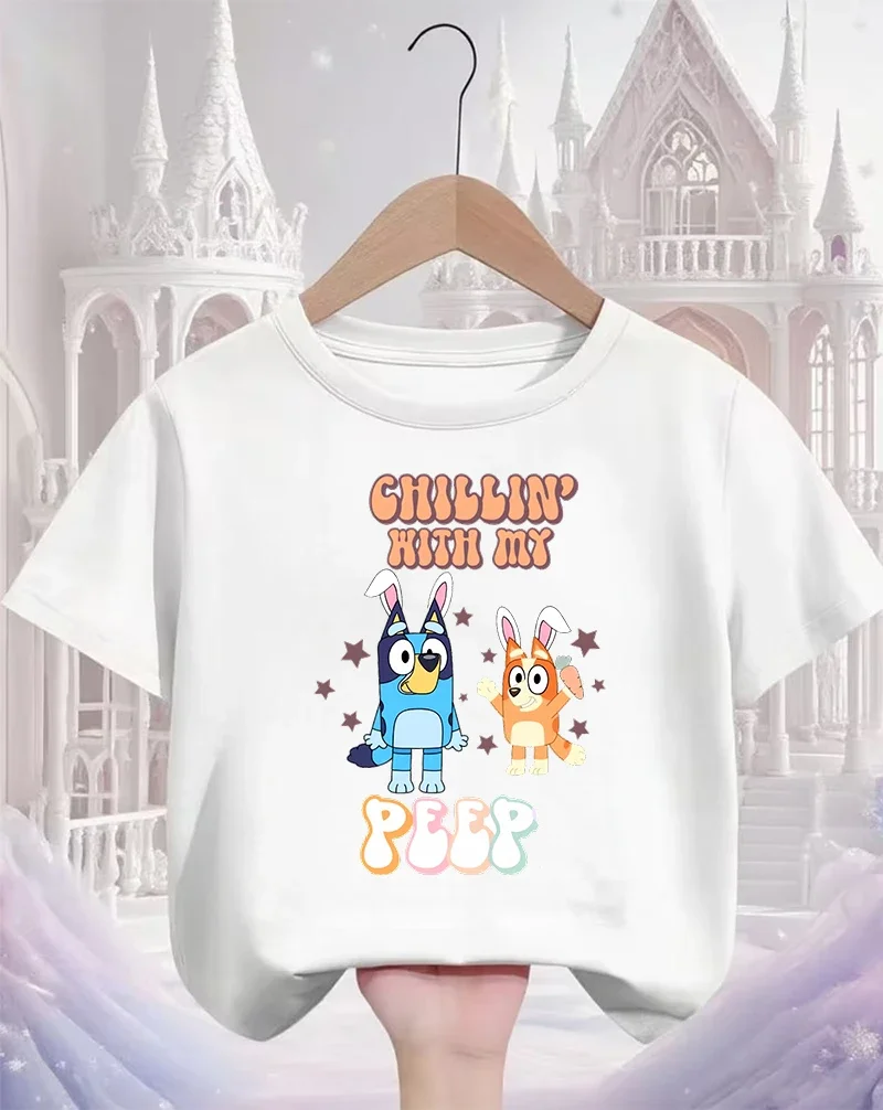 

Детская легкая футболка с круглым вырезом Bluey для мальчиков и девочек, летняя повседневная уличная модная одежда, повседневный наряд для детей от 3 до 14 лет