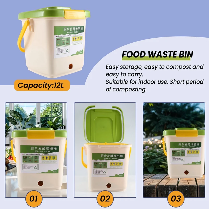 New 12L Compost Bin Recycle Composter Aerated Compost Bin PP Organic Homemade Trash Can Bucket Kitchen Garden Food Waste Bins