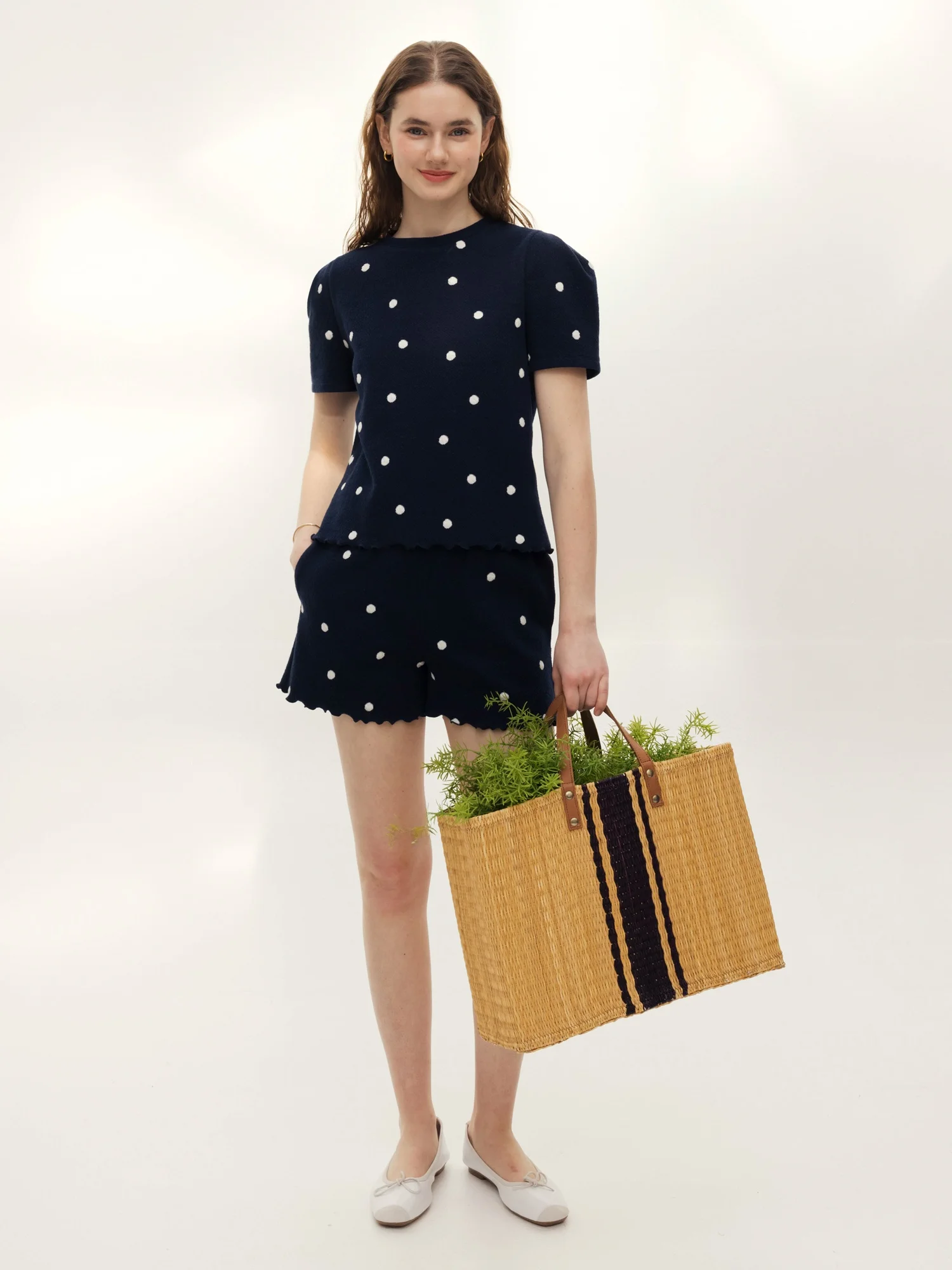 

Футболка в горошек Bubble Sve orts Set Korean Sle Slim Fit из смеси хлопка и полиэстера, летняя коллекция для поездок на работу Faion