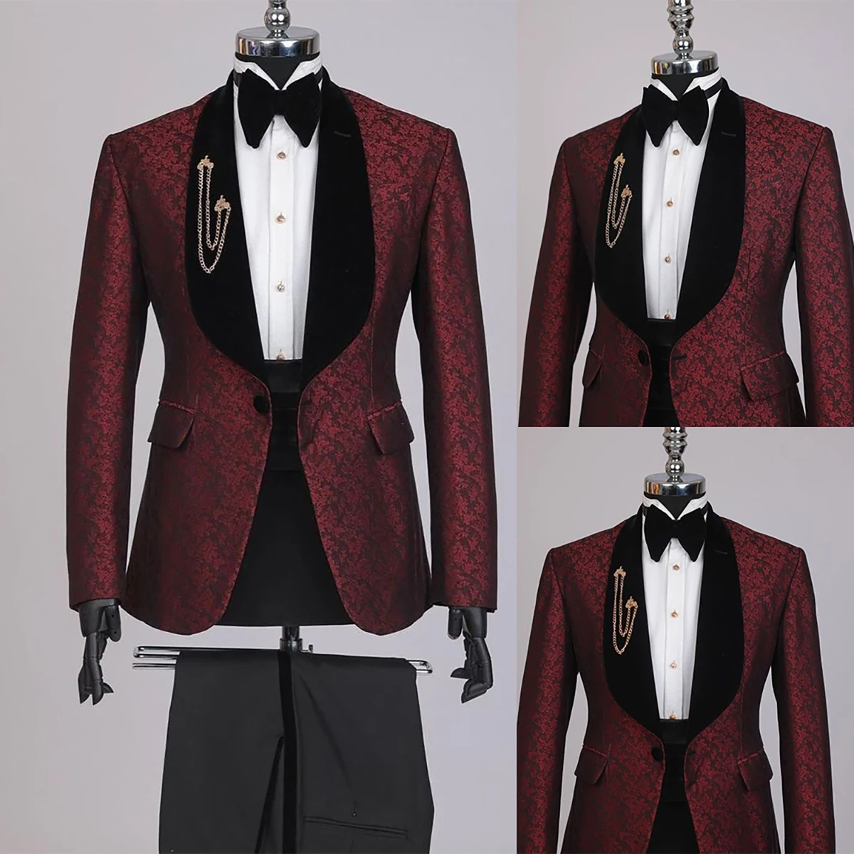 

Classic Formal Business Casual Party Men Suits Two-Pieces Jacquard Pattern Waistcoat Custom Made Groom Costume Wedding Occasiom