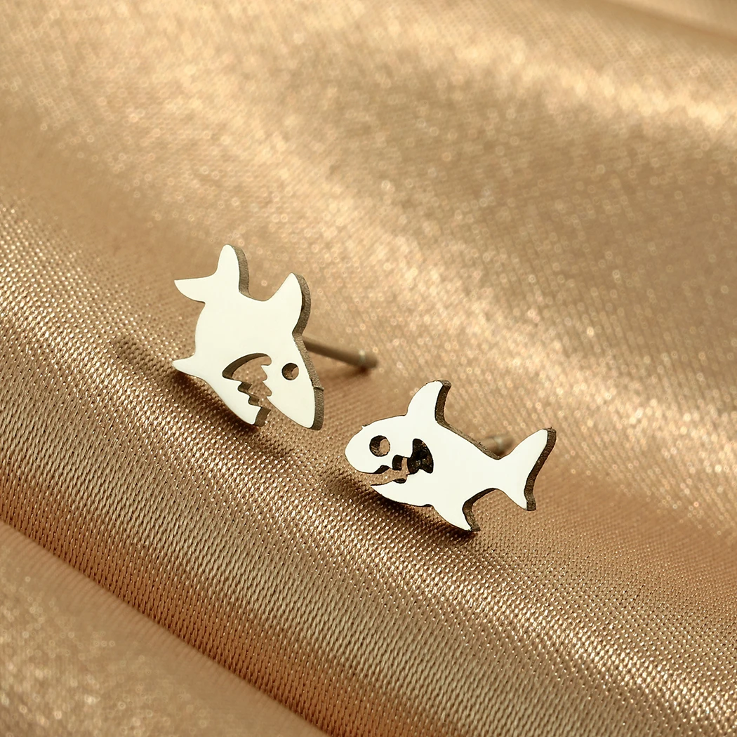 Kinitial Stainless Steel Midi Shark Women Earrings Sea Animal Cartoon Jewelry Lovely Stud Earrings Party Gift