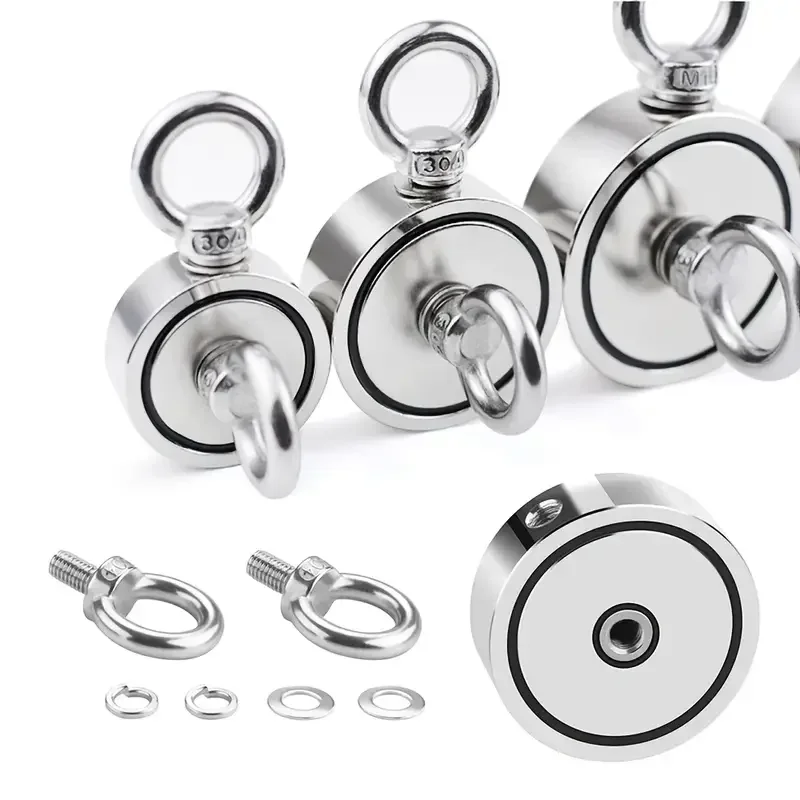 Neodymium Magnetic Salvage Hook, Double-Sided Strong Metal Fishing Magnet with Polished Surface for Underwater Retrieval.