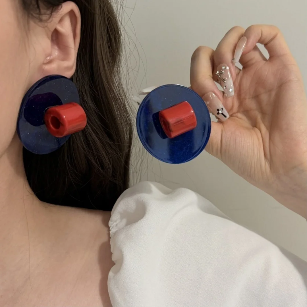 

DUTRIEUX Charms Retro Geometry Earrings Color Collision Hong Kong Style Ear Stud Personality Unique Ear Decor Jewelry Accessory