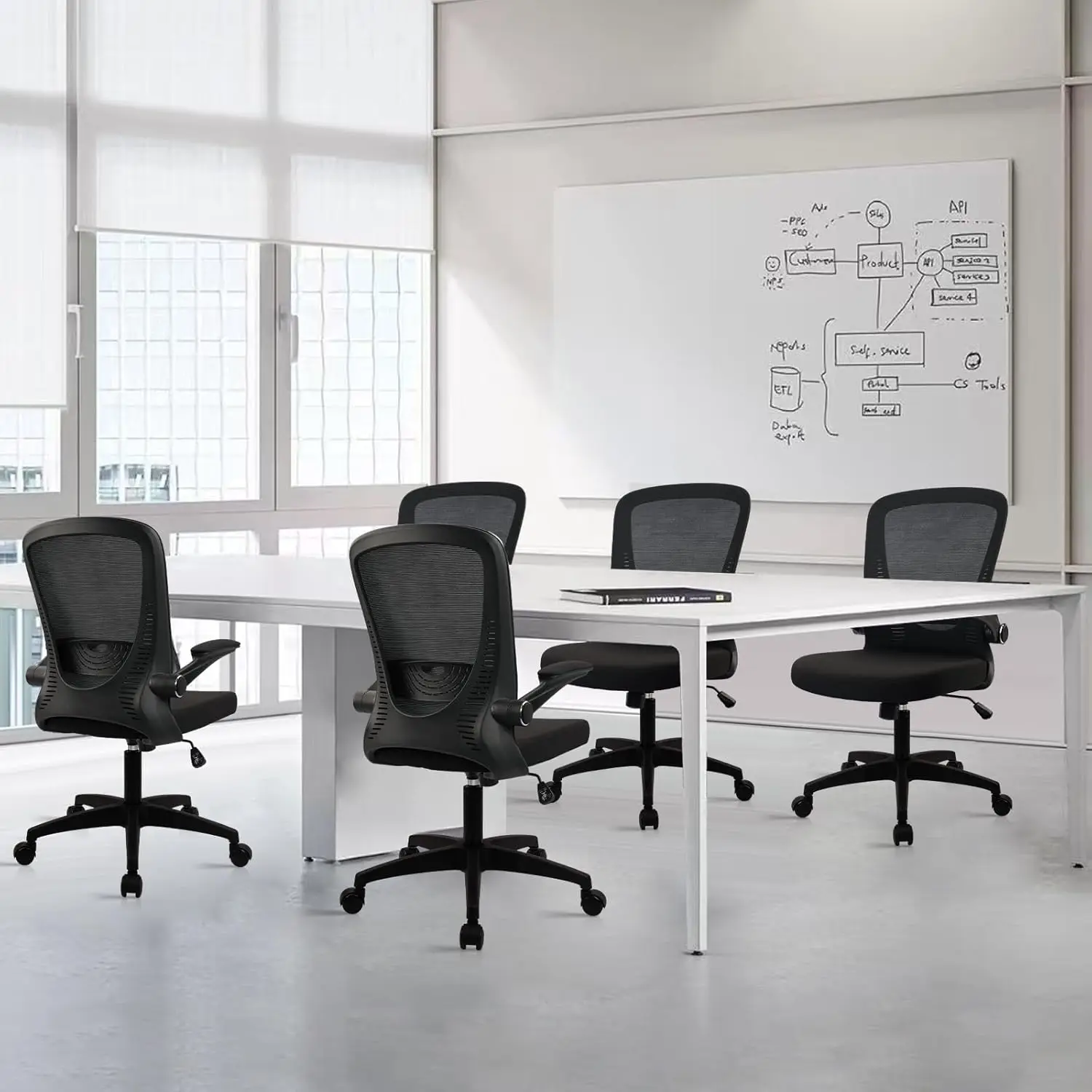 

Mesh Back Swivel Chair with Flip Arms Lumbar Support Adjustable Height Rolling Office Home Meeting, 8 Pack, Custom