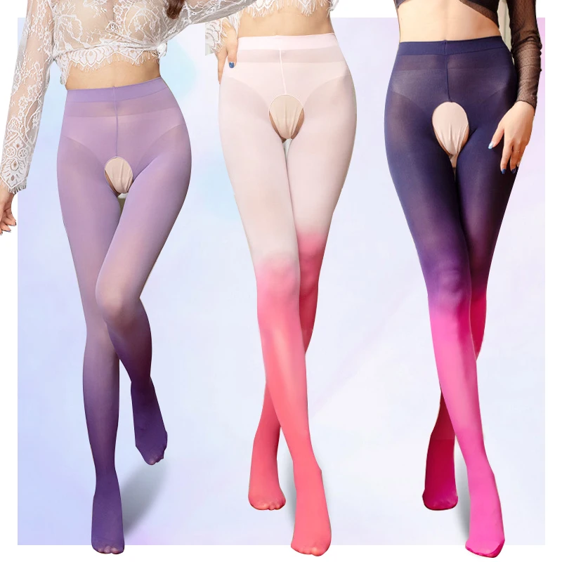 80D Autumn Winter Women Trendy Velvet Tights Gradient Color Open Crotch Stockings Sexy Socks Opaque Pantyhose Hosiery