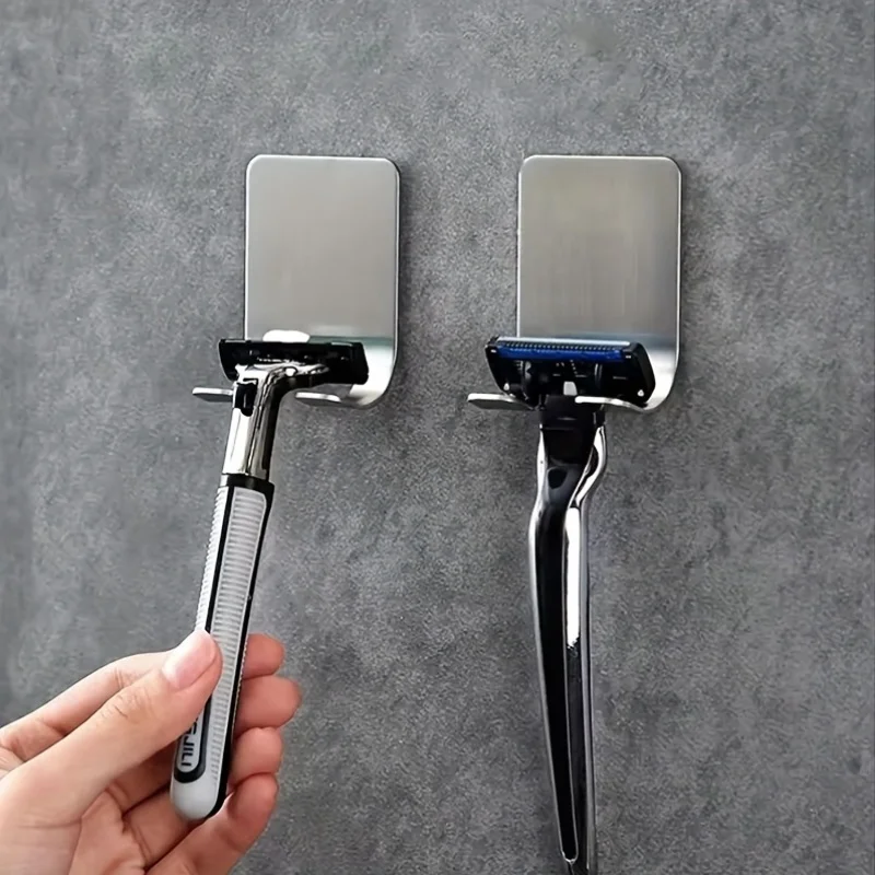 1/2 Stück Edelstahl wasserdichter selbstklebender Rasiererhalter für Dusche, Wandhaken für Badezimmer, Handtuchstopfenjacke