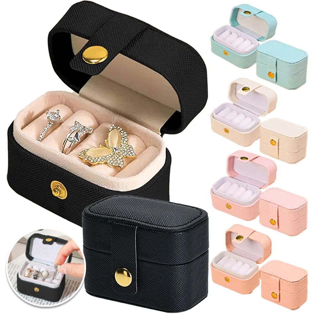 Mini bolsa de almacenamiento de joyería pequeña portátil, caja de almacenamiento de cuero Simple para anillo, collar, pendientes, organizador, caja de regalo de exhibición, 1 ud.