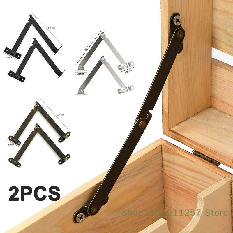 

2 Pcs Lid Support Hinges Stay Antique Bronze Iron Decor Hinge Box Furniture Hardware